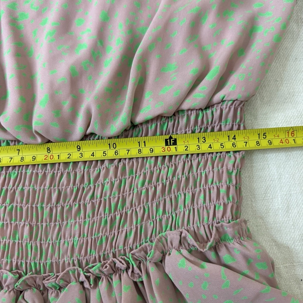 Adriene A-Line Mini Dress Size L Smocked Tiered Ruffle Coquette Feminine Flirty - Picture 8 of 11